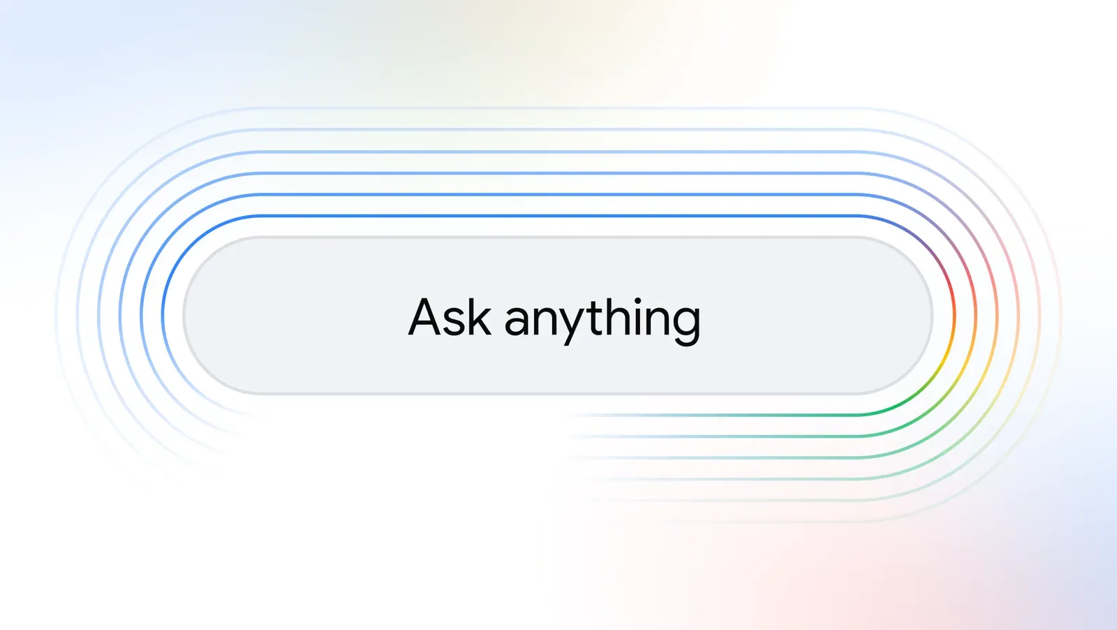 An elongated search bar reading Ask anything, ringed by spectral lines
